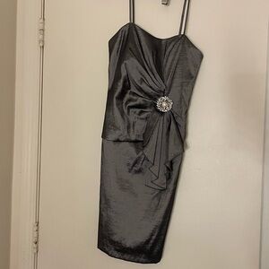 Sophisticated Charcoal Sleeveless Dress with Embellishment